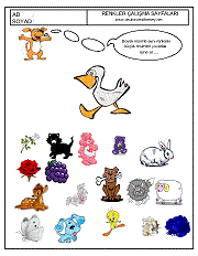 okul öncesi renkler çalışma sayfaları; verilen resimle aynı renkte olan resimleri işaretle